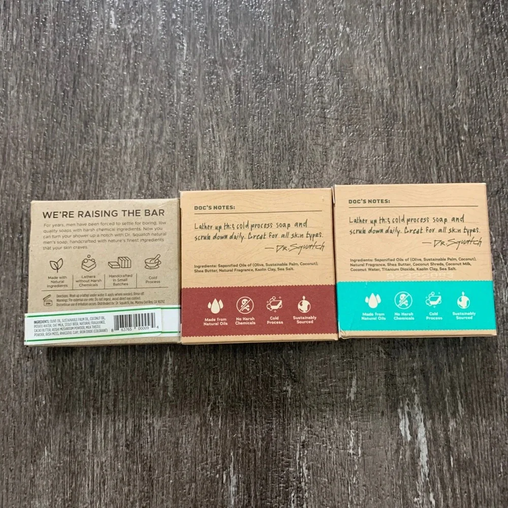 Dr‎ Squatch Irish Cream Whiskey Bay Rum Coconut Castaway Natural Bar Soap 3 Pack